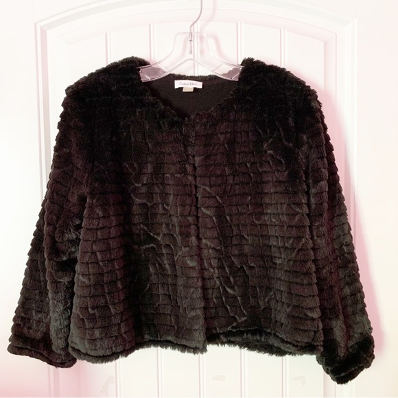 Calvin Klein Black Faux Fur Jacket - Picture 3 of 4